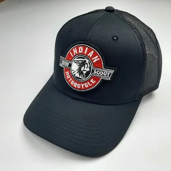 Indian Motorcycle Embroidered Patch Low Profile Mesh Snapback Black Hat Cap - Picture 1 of 4